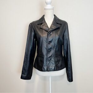 Wilsons Leather Maxima Vintage Leather Button Up Blazer Jacket Black